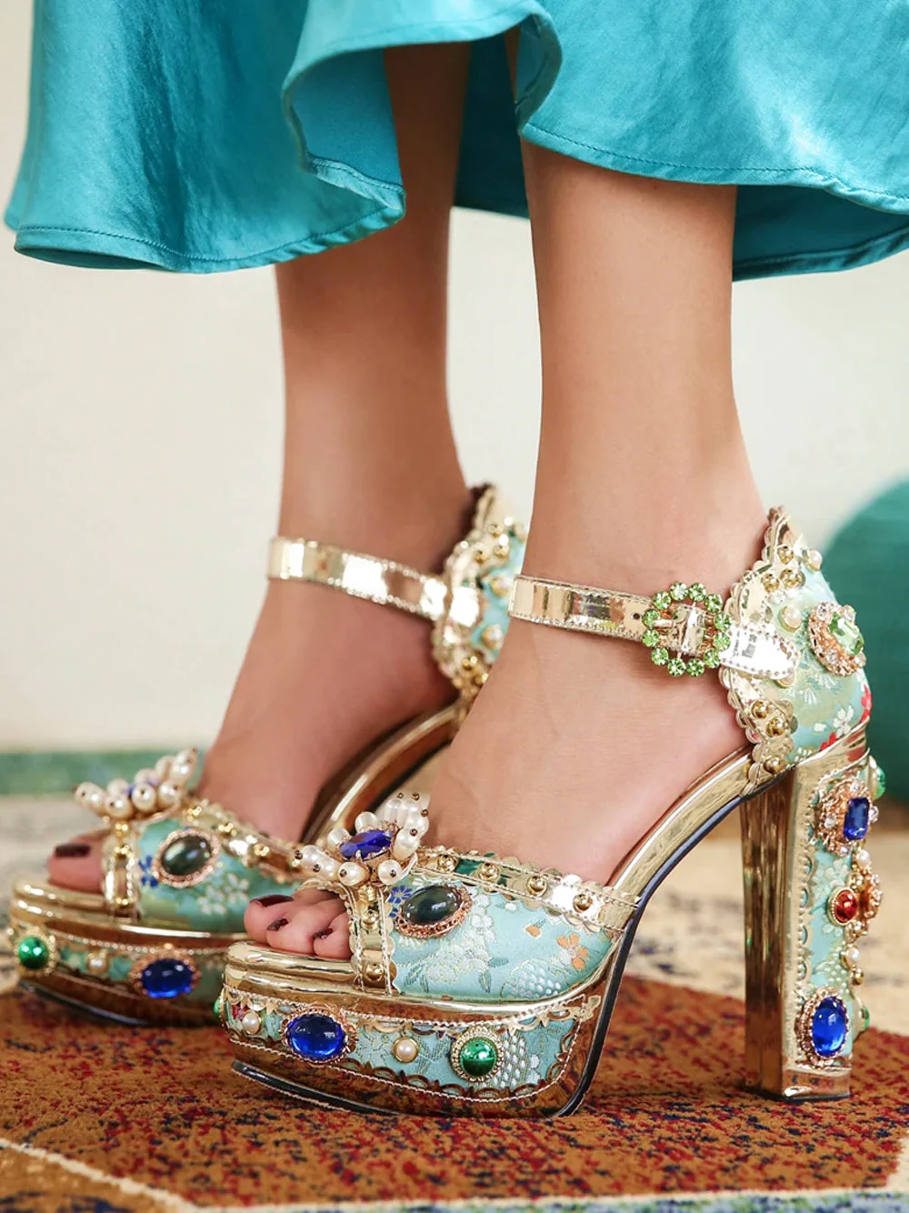 PALAIS Rhinestone-Embellished Block-Heels - Image 4