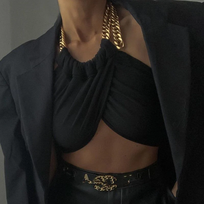 Panther Cropped Twisted Halterneck Chain Top - Image 2