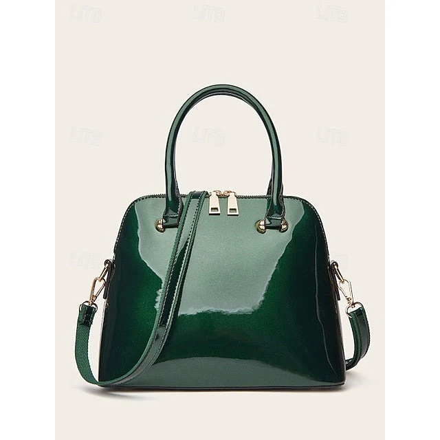 Patent Green Elegant Bag Shiny Leather Tote - Image 2