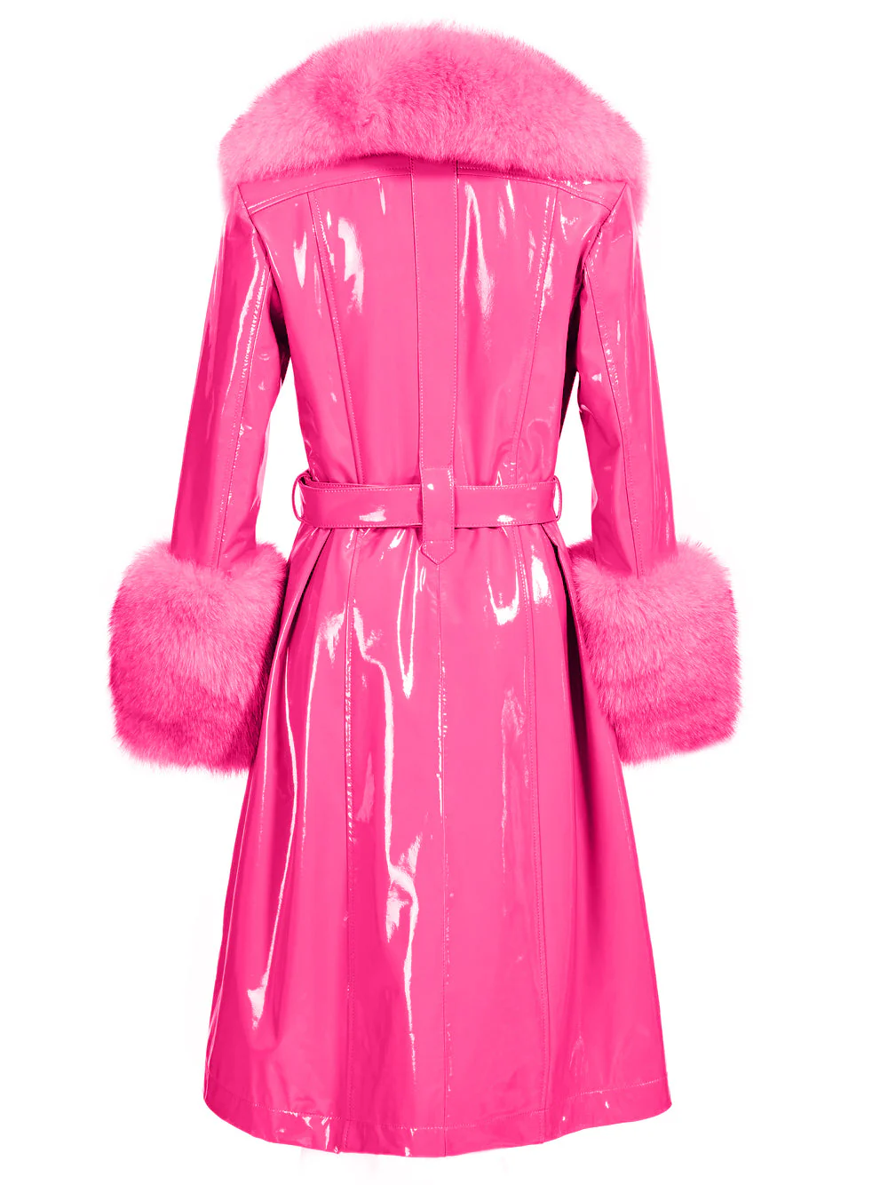 Patent Leather Coat w/ Fox Fur In Fuchsia - Image 4