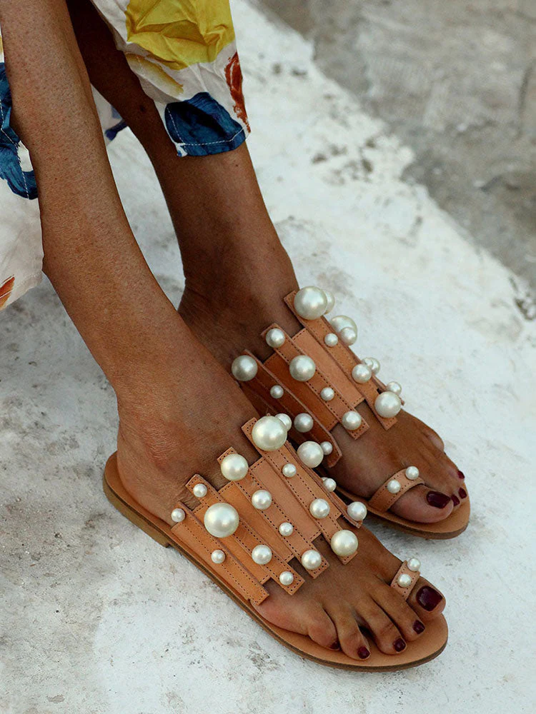 Pearl Decor Flat Casual Sandals - Image 2