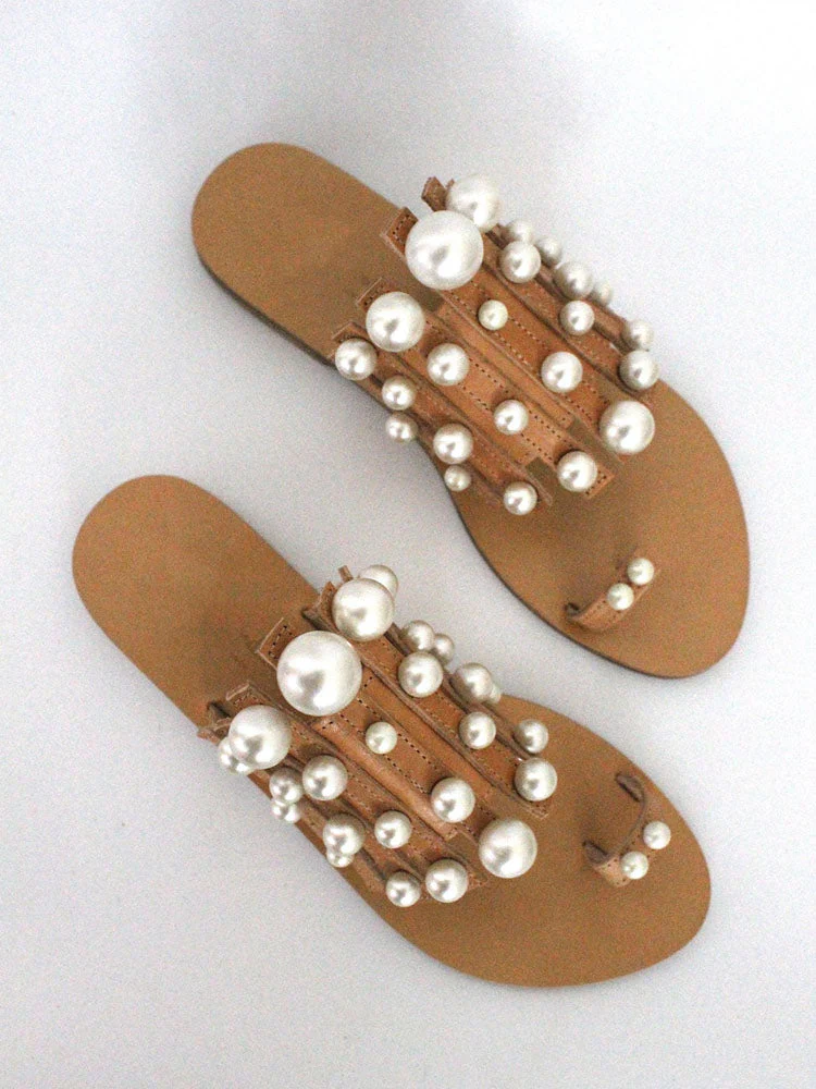 Pearl Decor Flat Casual Sandals - Image 6
