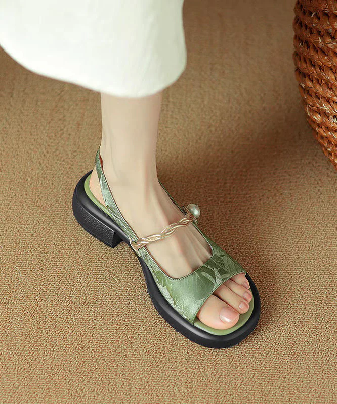 Peep Toe Sandals Comfy Strap Black Splicing Chunky Buckle - Image 4