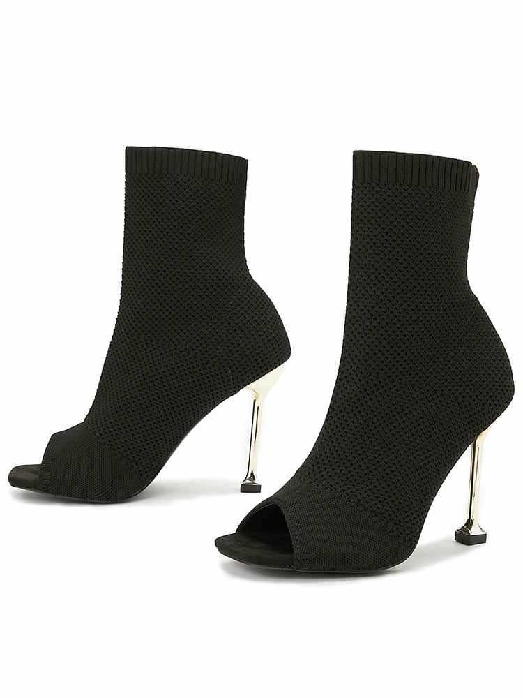 Peep Toe Stiletto Heeled Sock Boots - Image 10