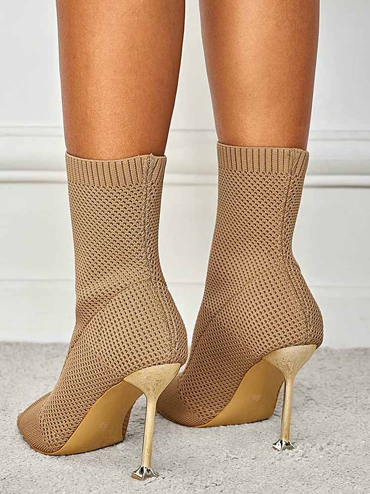 Peep Toe Stiletto Heeled Sock Boots - Image 3