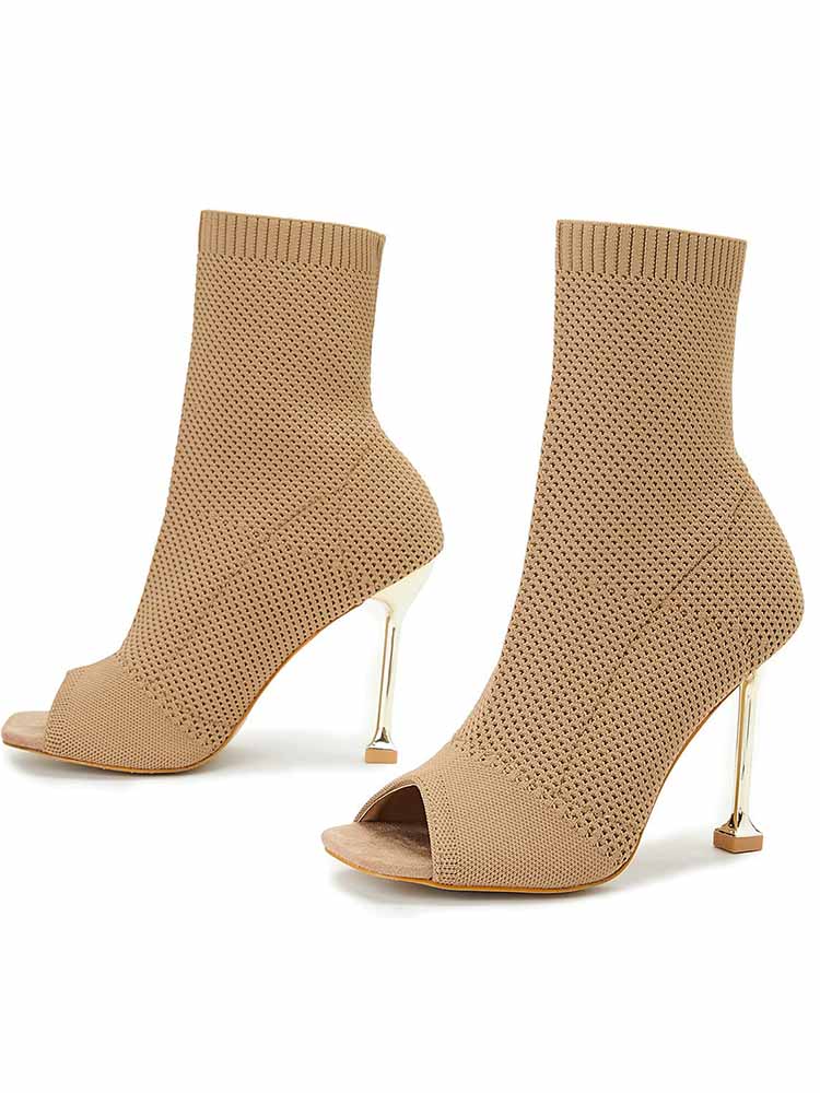 Peep Toe Stiletto Heeled Sock Boots - Image 4