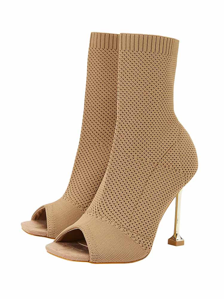Peep Toe Stiletto Heeled Sock Boots - Image 5