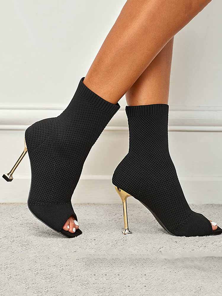 Peep Toe Stiletto Heeled Sock Boots - Image 7
