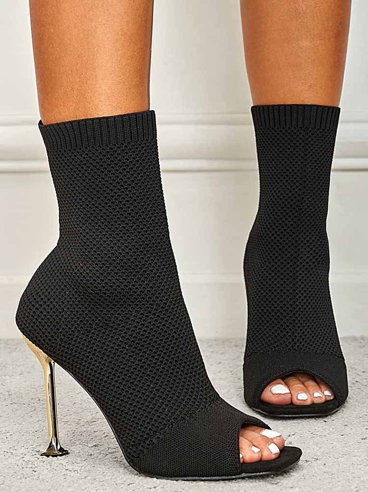 Peep Toe Stiletto Heeled Sock Boots - Image 8