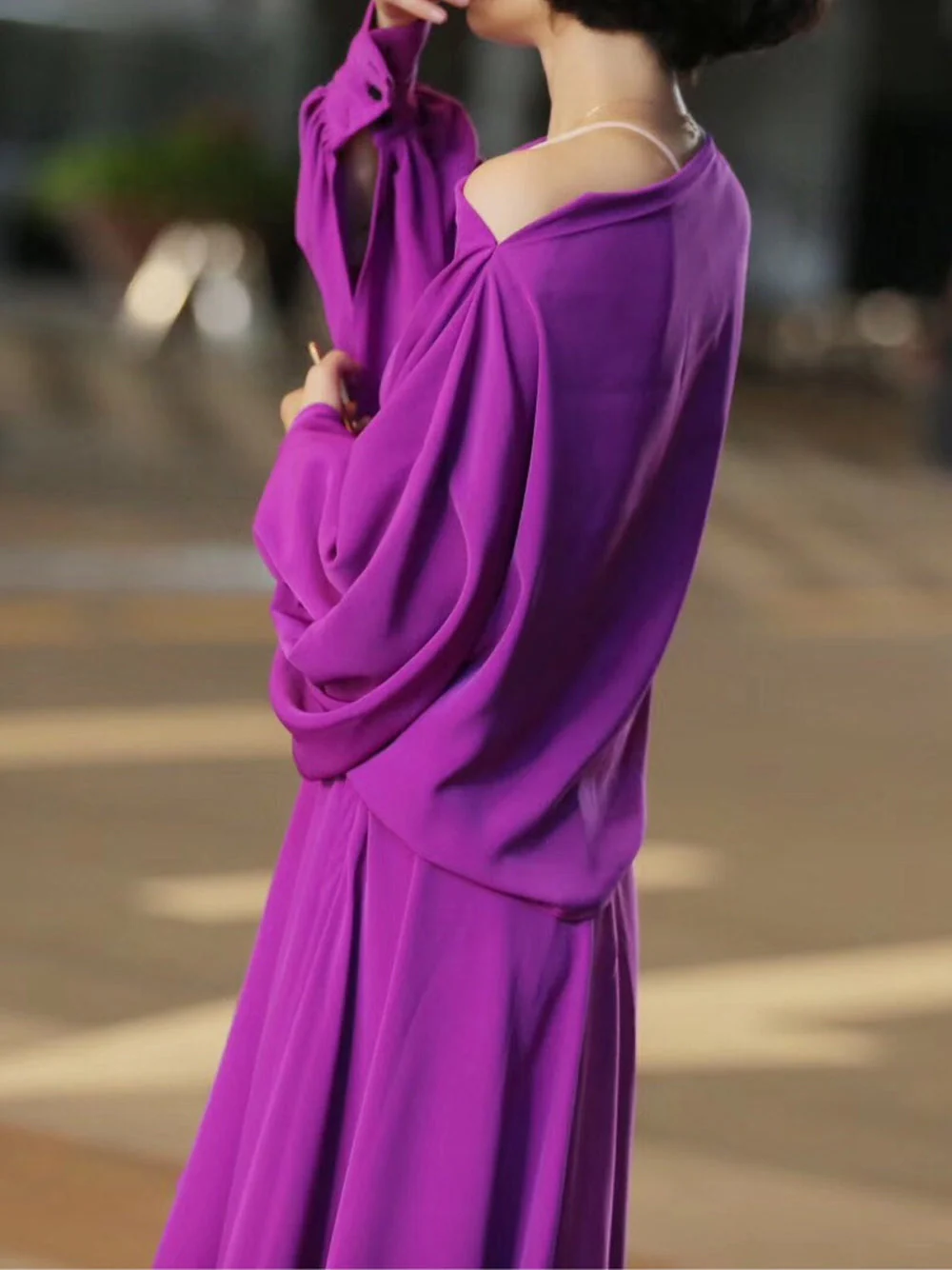 PHIONA Lantern Sleeves Asymmetrical Skirt Set - Image 9