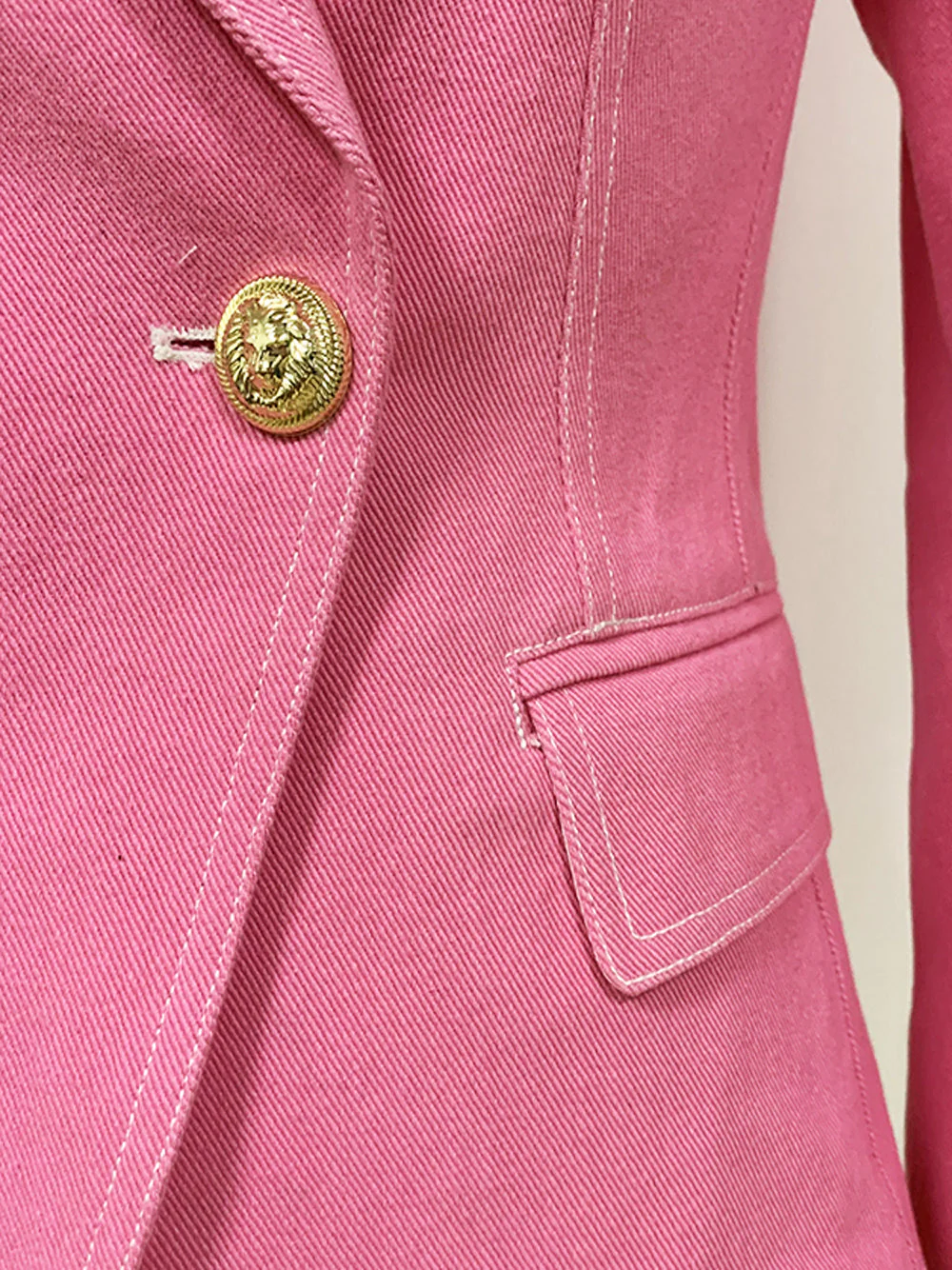 Pink Double Breasted Denim Blazer - Image 6