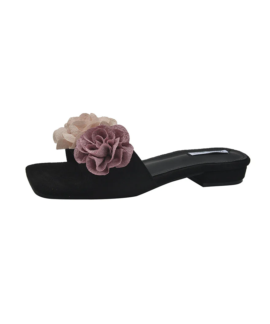 Pink Floral Splicing Slide Sandals Peep Toe - Image 5