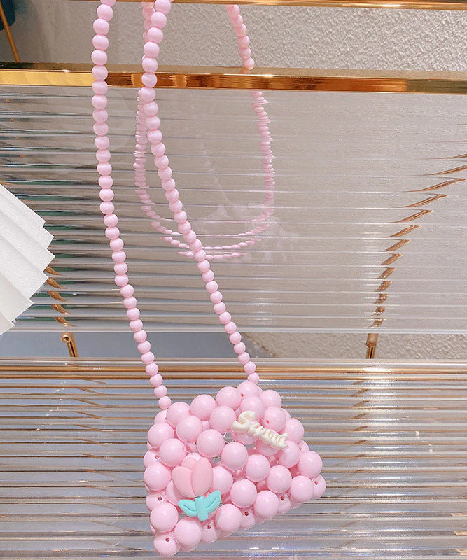 Pink Handmade Woven Kids Girls Crossbody Bag - Image 3