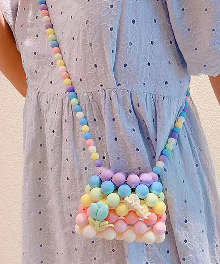 Pink Handmade Woven Kids Girls Crossbody Bag - Image 5