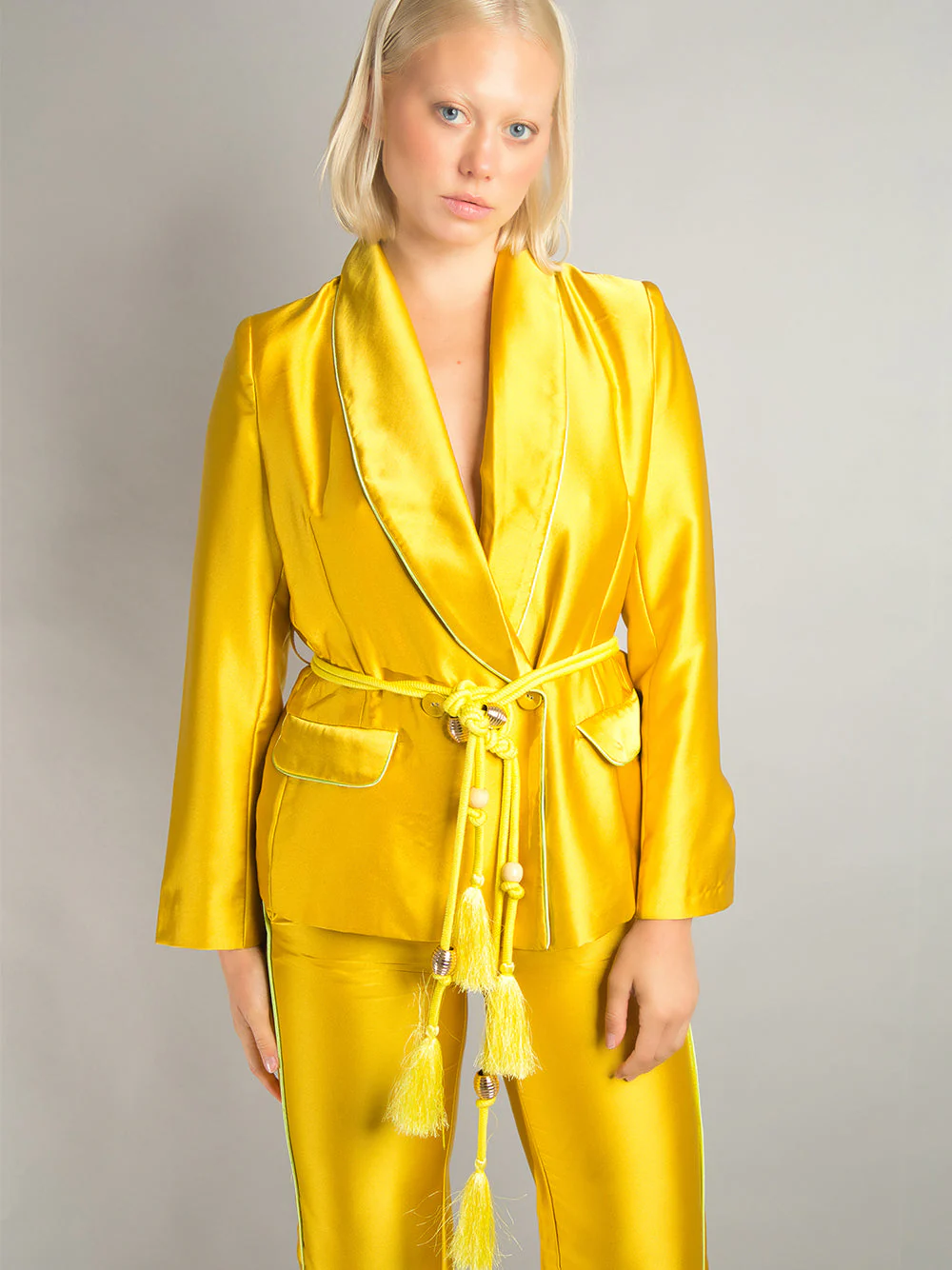 PJ Satin Blazer + Pants Matching Set in Gold - Image 4