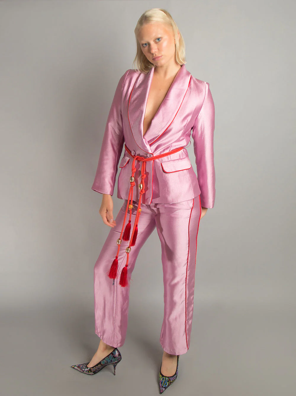 PJ Satin Blazer + Pants Matching Set in Pink - Image 3
