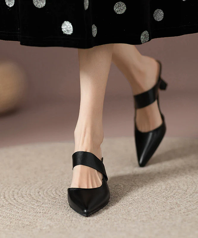Pointed Apricot Faux Slide High Leather Heels Toe Fine Sandals - Image 3