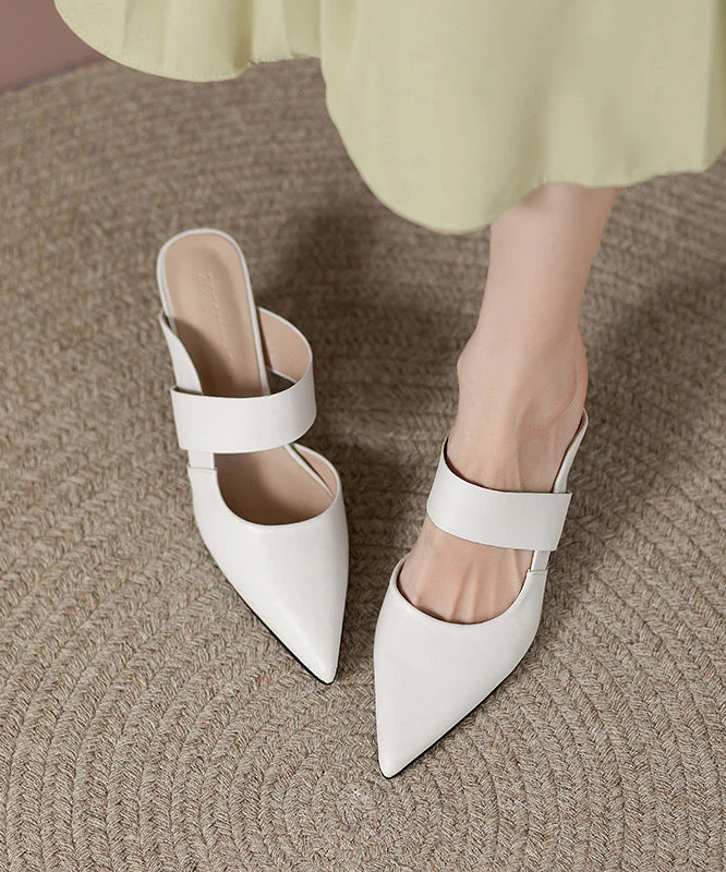 Pointed Apricot Faux Slide High Leather Heels Toe Fine Sandals - Image 4