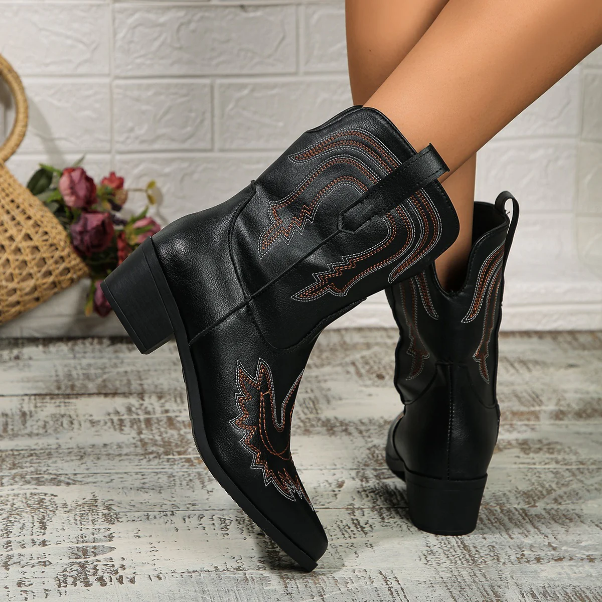 Pointed-Toe Chunk-Heeled Cowboy Boots - Image 6