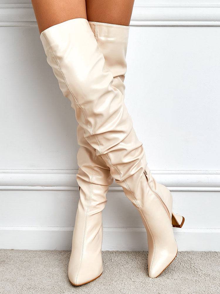 Pointed Toe Sculptural Heeled Over The Knee Boots - Image 15