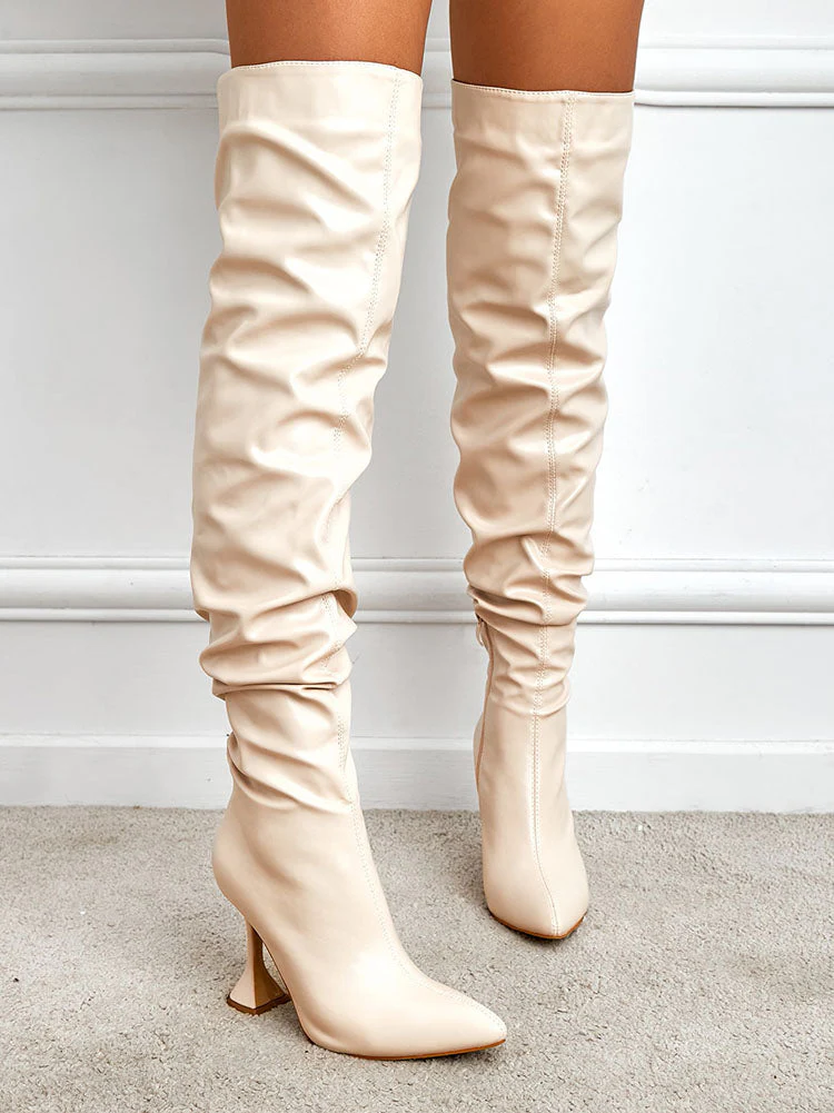 Pointed Toe Sculptural Heeled Over The Knee Boots - Image 16