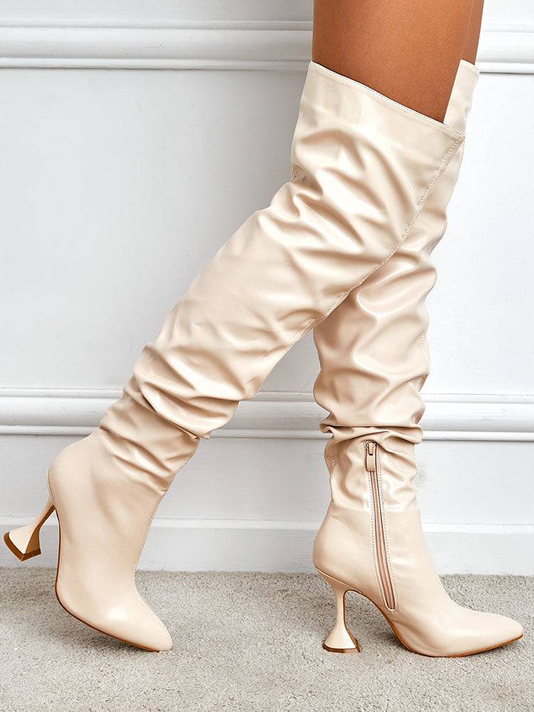 Pointed Toe Sculptural Heeled Over The Knee Boots - Image 17