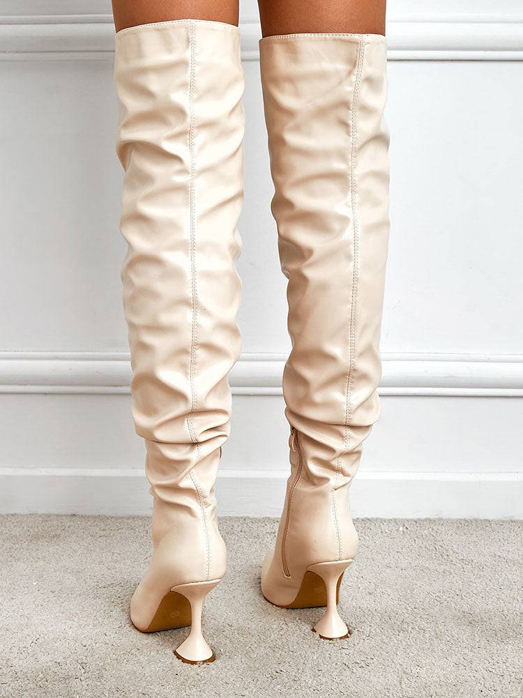 Pointed Toe Sculptural Heeled Over The Knee Boots - Image 18