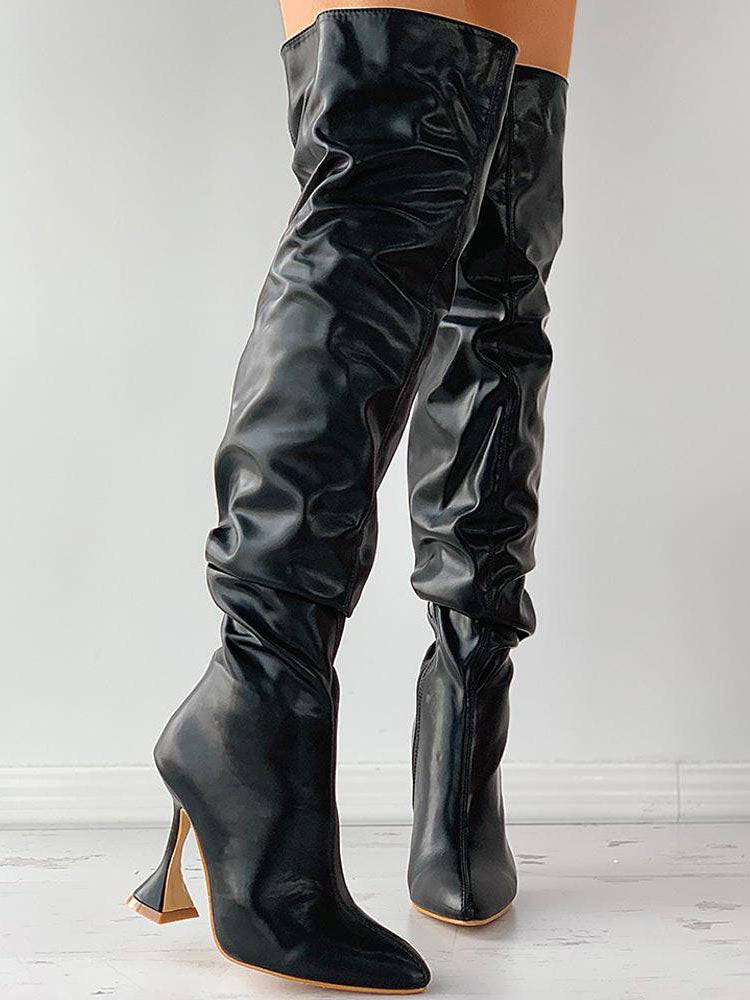 Pointed Toe Sculptural Heeled Over The Knee Boots - Image 2