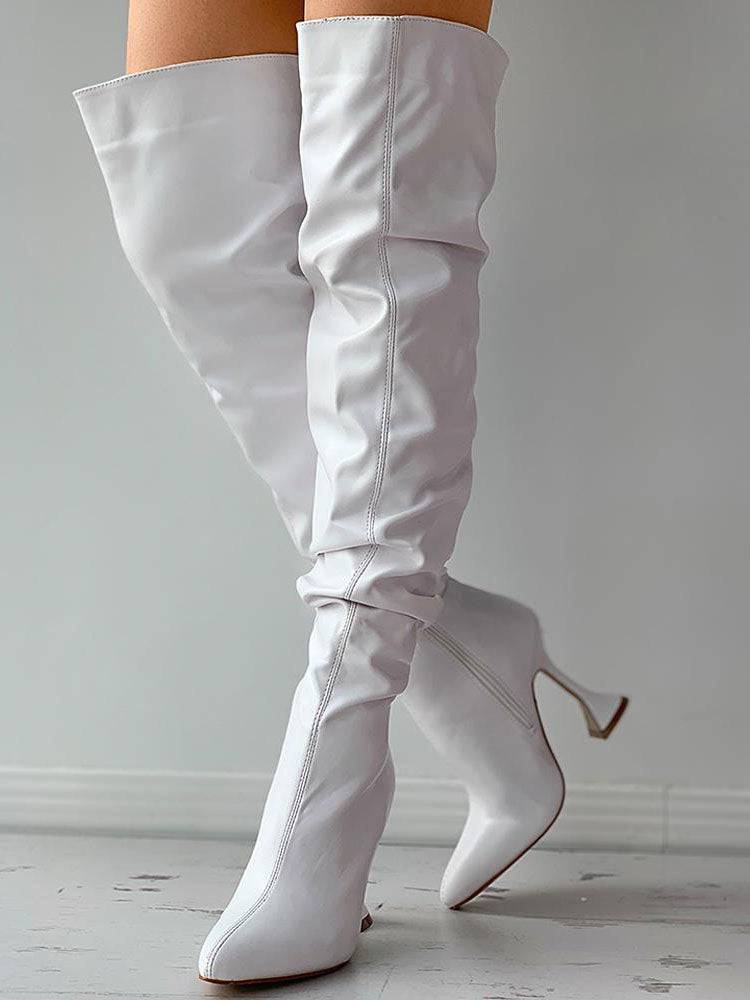 Pointed Toe Sculptural Heeled Over The Knee Boots - Image 8