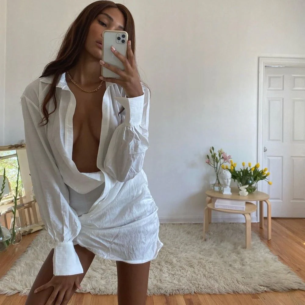 Polina Linen Ruched Shirt Mini Dress - Image 2