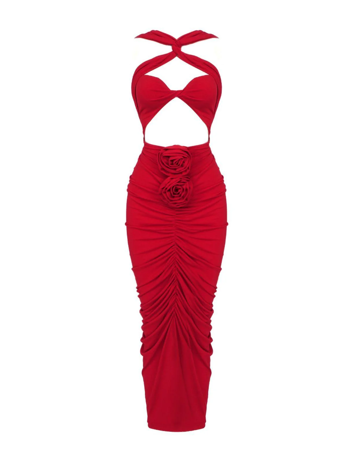 Pomeline Rose Bodycon Maxi Dress In Red - Image 6