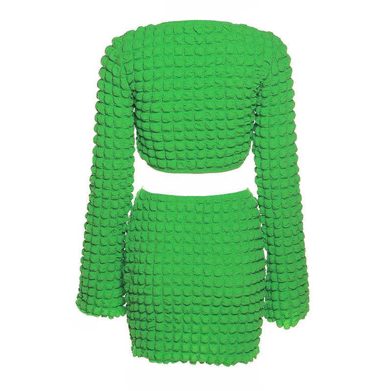 Ruched Twist Crop Top Bodycon Mini Skirt Matching Set - Green - Image 4