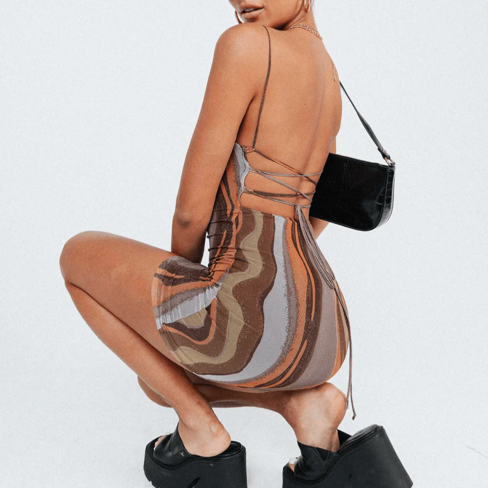 Power To You Brown Gradient Print Backless Mini Dress - Image 11