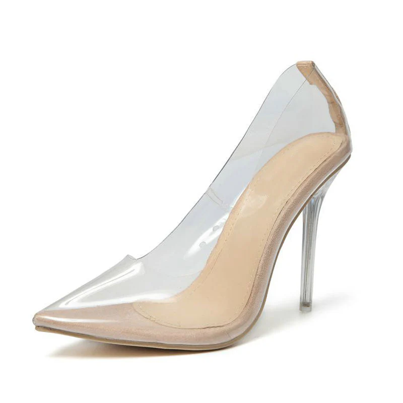 Pointed Toe High Heel Suede Trim Pumps - Apricot - Image 4