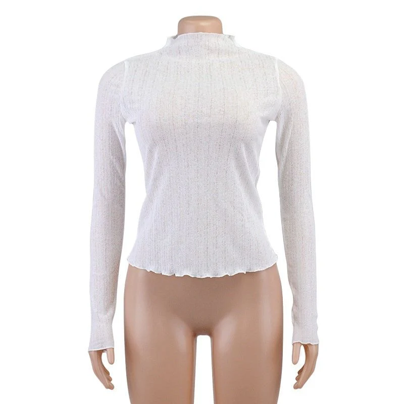Presley Sheer Mesh Mock Neck Frill Hem Top - Image 9