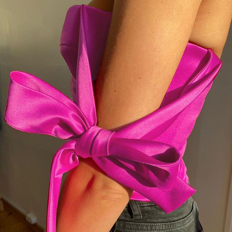 Primrose Tie Shoulder Curved Hem Satin Corset Top - Image 3