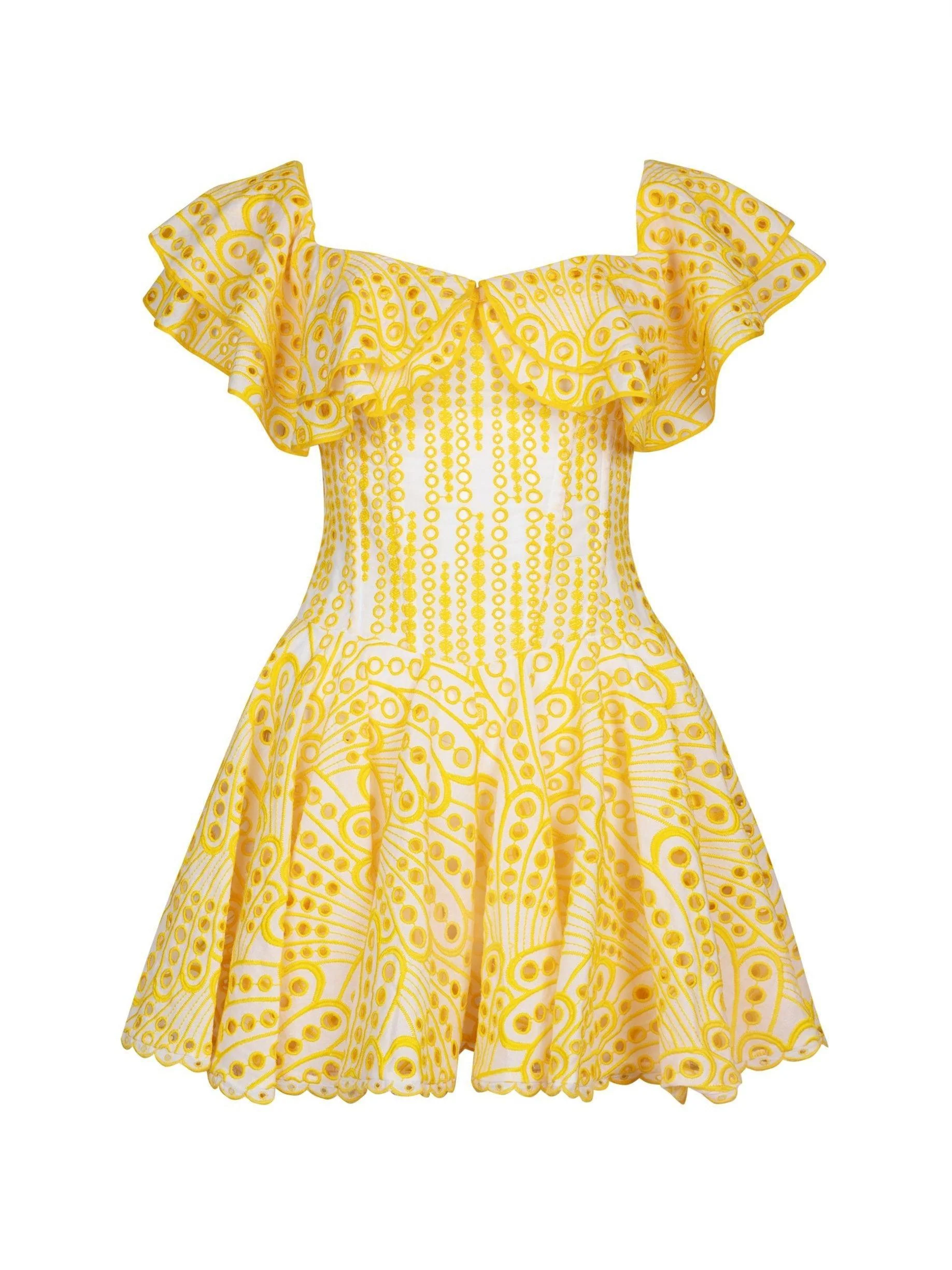 Princess Ruffle Cutout Mini Dress In Yellow - Image 2