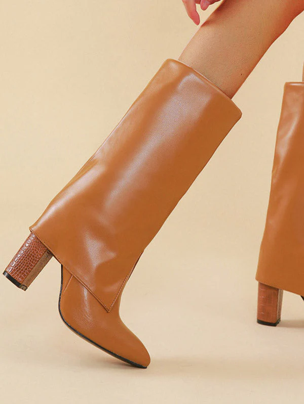 PU Leather Chunky Heel Boots - Image 19