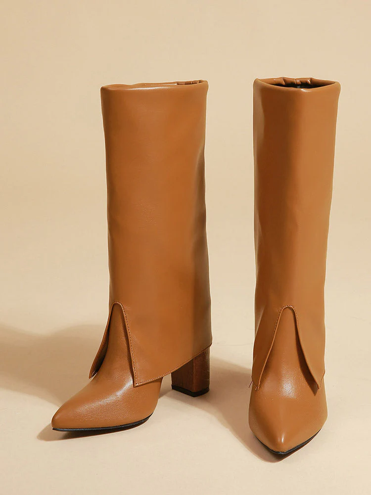 PU Leather Chunky Heel Boots - Image 20