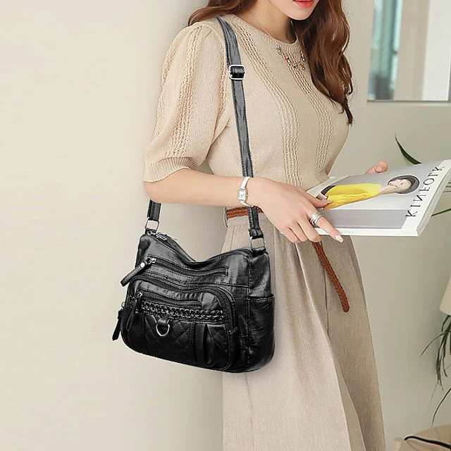 PU Shoulder Leather Bag Crossbody Hobo - Image 4