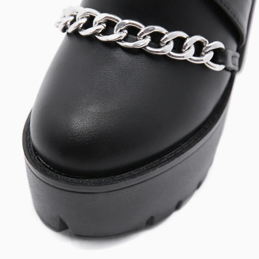 Cutout Chain Trim Chunky Heel Platform Boots - Black - Image 3