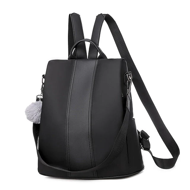 Purse Faux Convertible Leather Backpack with Pom - Image 2