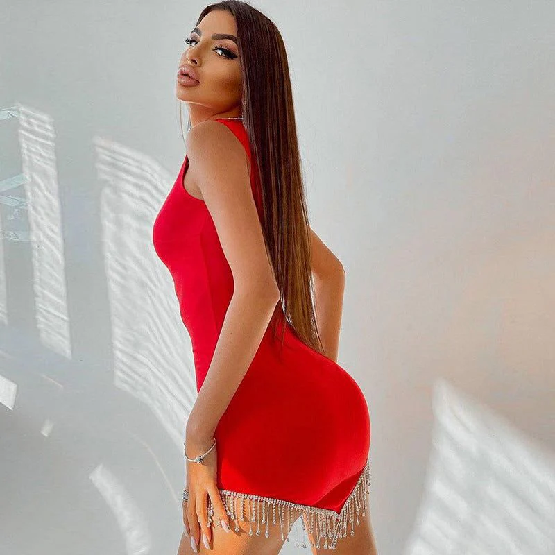 Quiet Dancer Rhinestone Tassel Bodycon Mini Dress - Image 6