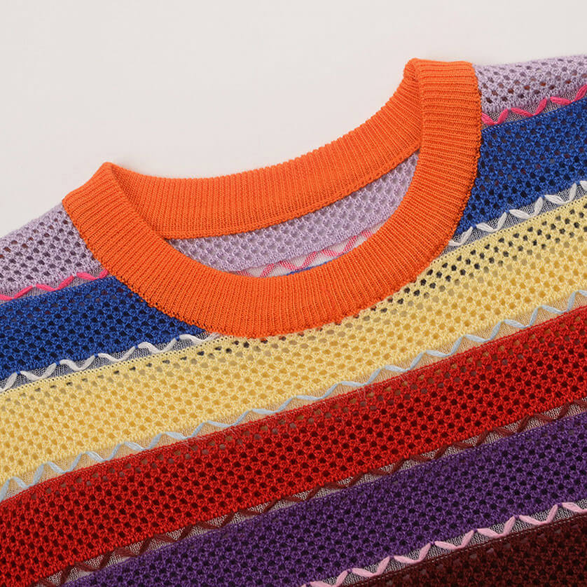 Stripe Short Sleeve Crop Knit Top - Image 2