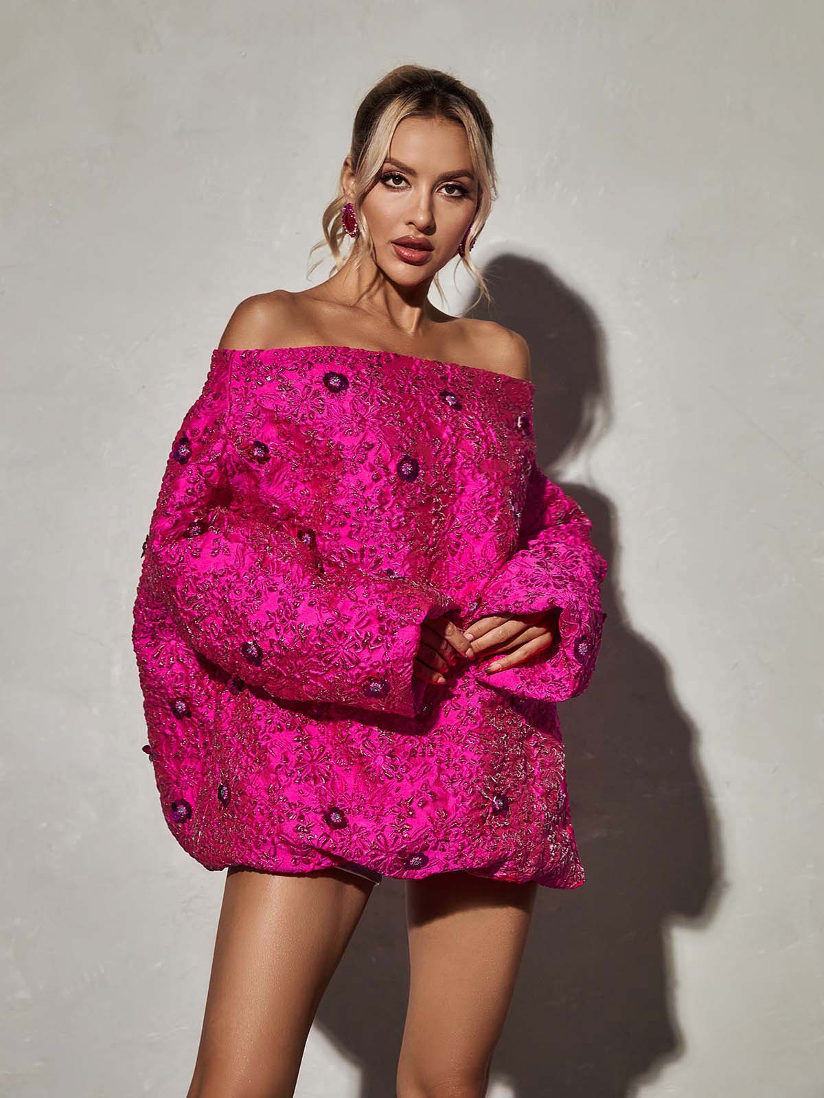 Ravina Long Sleeve Jacquard Mini Dress - Image 4