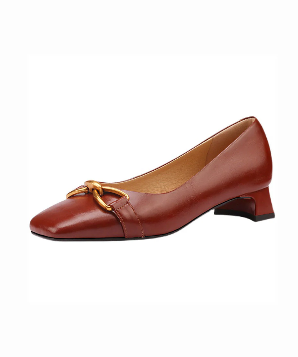 Red Chunky Heel Cowhide Leather Splicing - Image 5