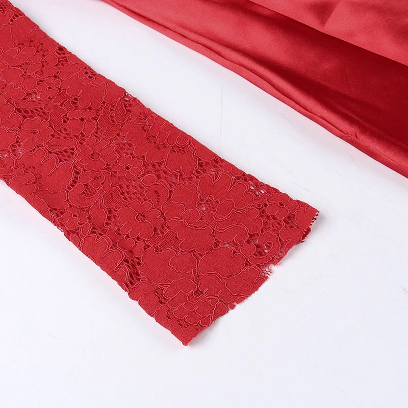 Red Dahlia Satin And Lace Mini Dress - Image 10