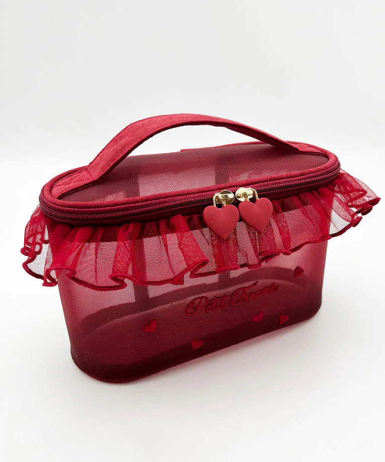 Red Stylish Ruffled Embroideried Handbag Tote Tulle - Image 3