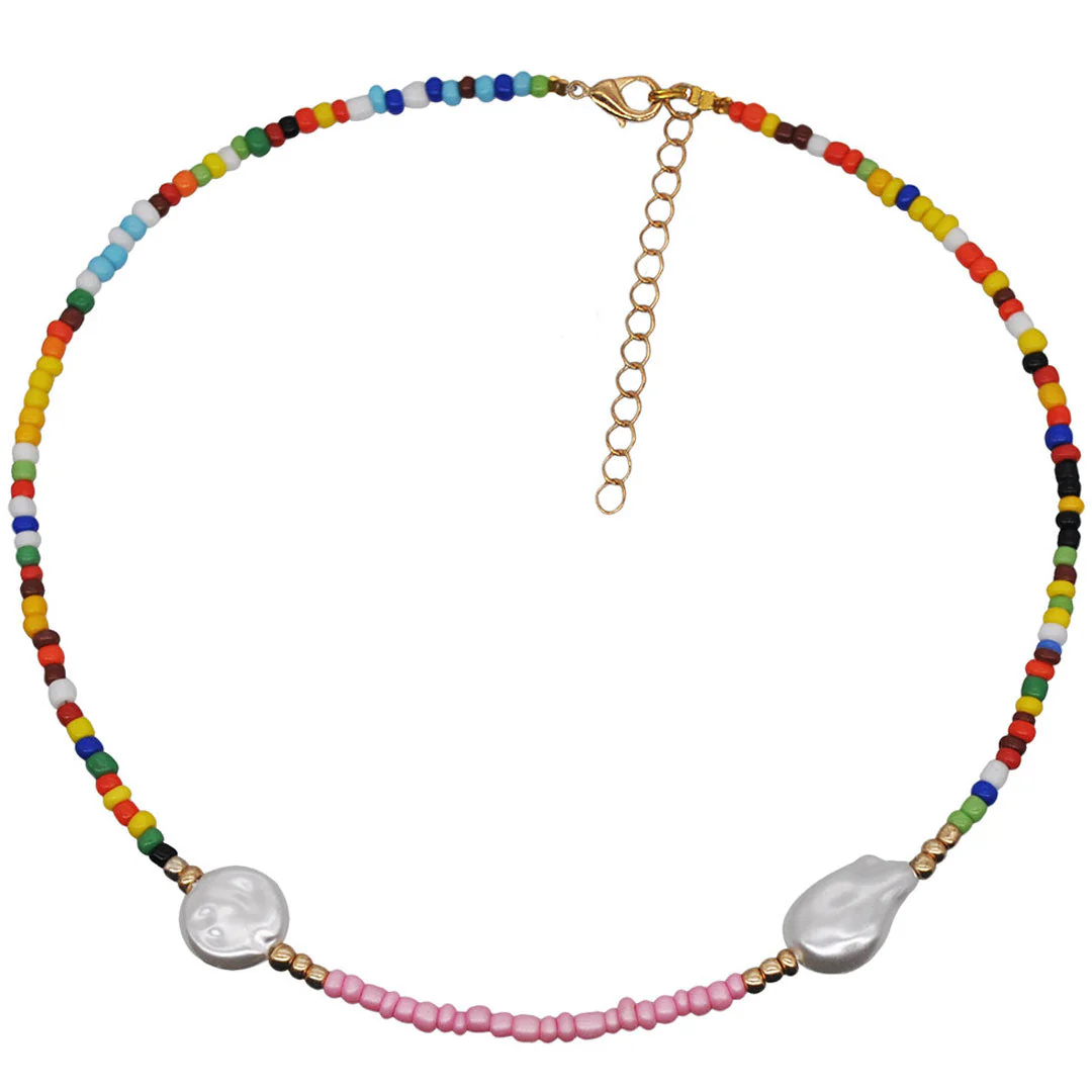 Baroque Pearl Mixed Beaded Choker Necklace - Pink - Image 2