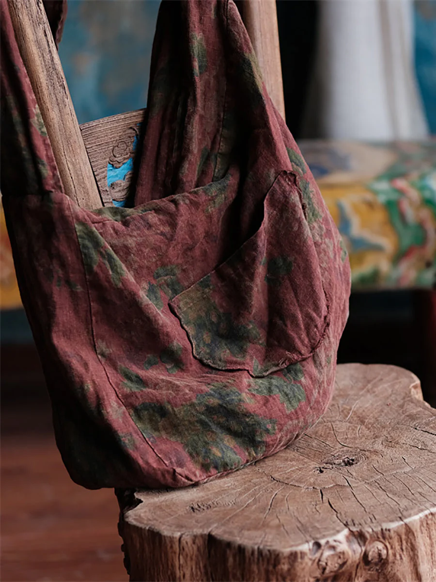 Retro Floral Spliced Linen Shoulder Bag - Image 2